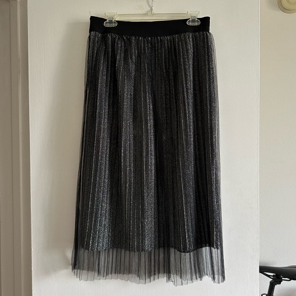 SW New York Black Sparkle Glitter Pleated Midi Skirt size Medium EUC - Picture 3 of 6